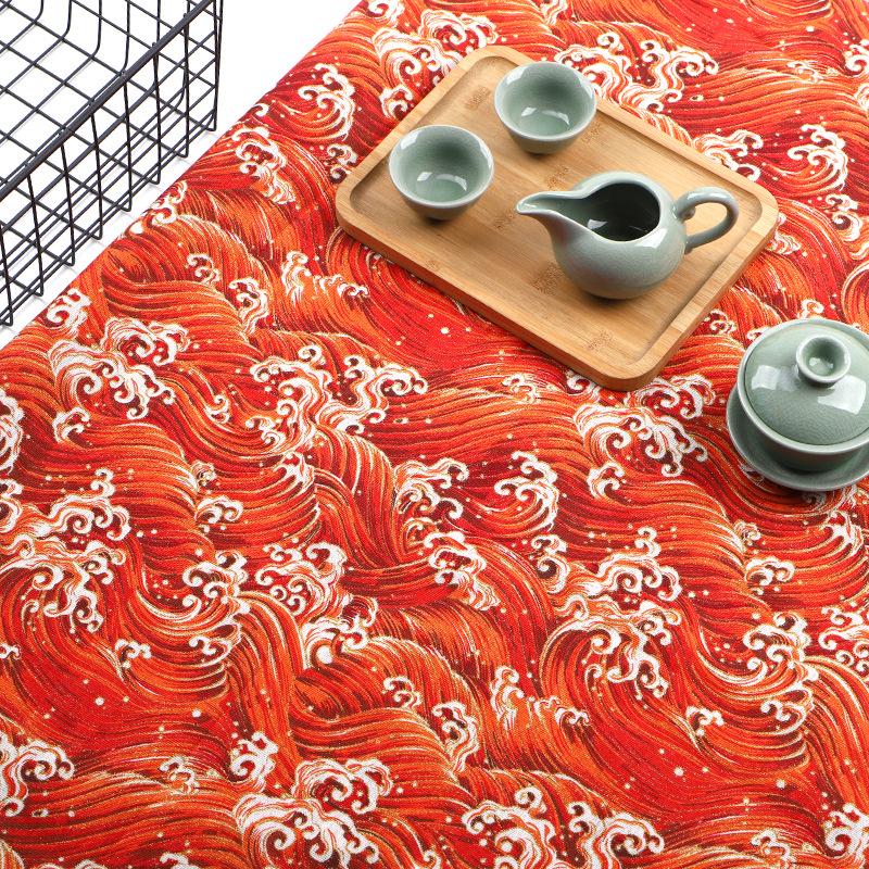 Japanese Ethnic Geometric Wave Print Cotton Linen Fabric for Sofa Cushions & Tablecloths