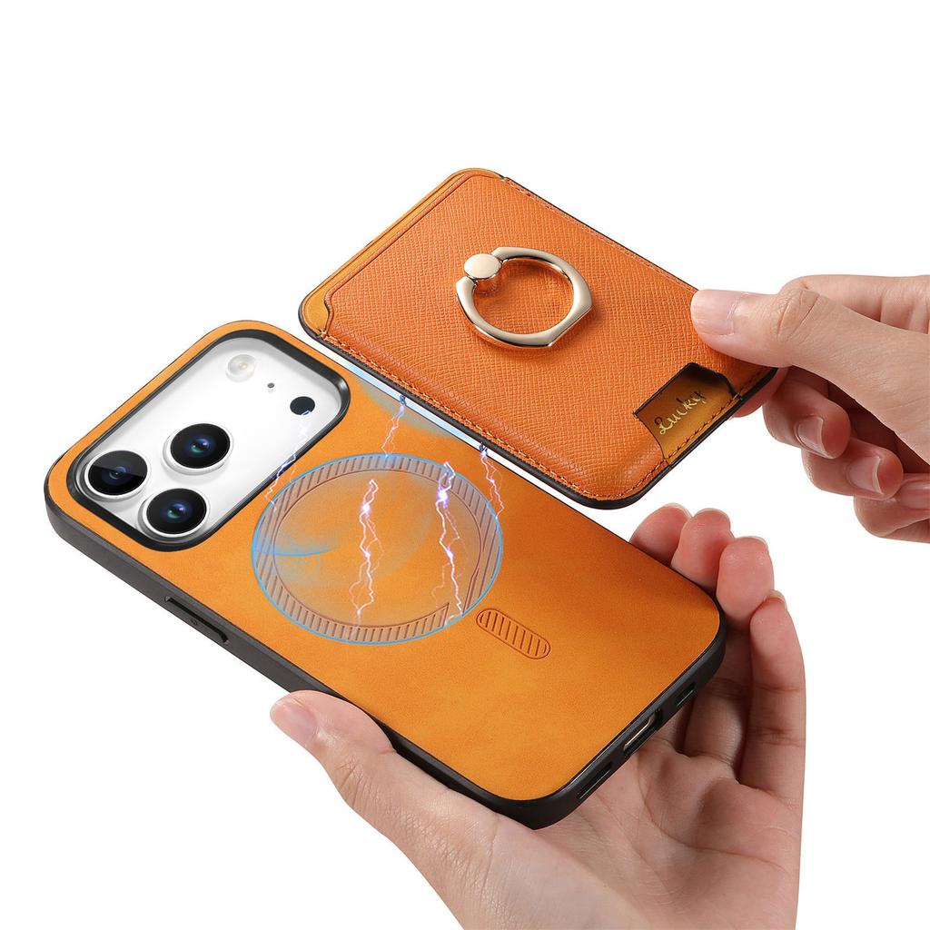For iPhone 17 Pro Magnetic Case Detachable Card Bag Leather Back Cover with Kickstand