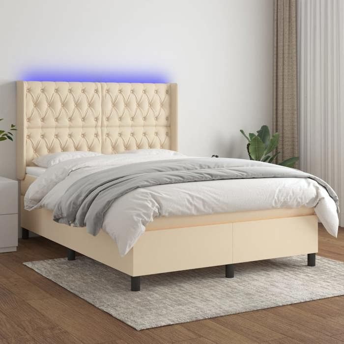 VidaXL Slat Bed Base with Mattress and LED, Upholstered Bed, Double Bed, Adult Bed for Interior Bedroom, 3138562