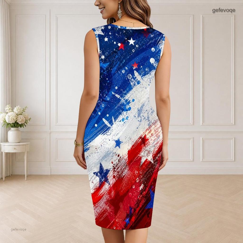 Women Plus Size V Neck Sleeveless White Printed Bodycon Midi Dress