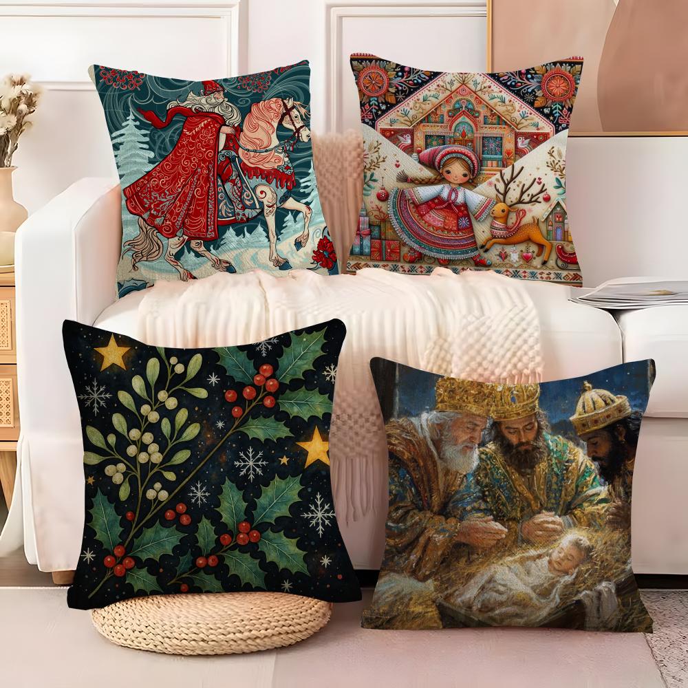 Cartoon Children'S Illustrations Religious Prints Pillow Case Linen Pillow Case Sofa Home Decor Cushion Cover Cushion Cove