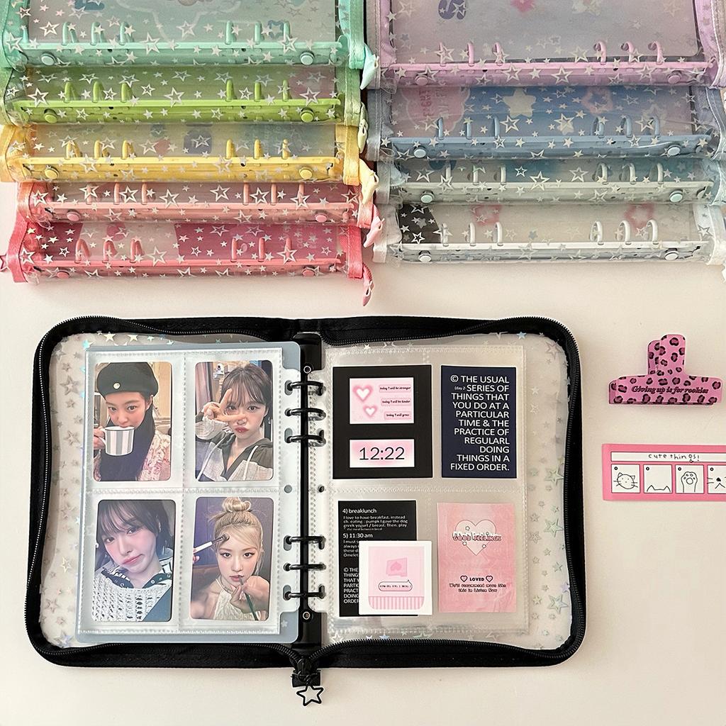 A5 Stern Transparent Abdeckung Binder Fotokarte Halter Idol Fotoalbum Foto Sammeln Buch Zipper Tasche Lagerung Schreibwaren