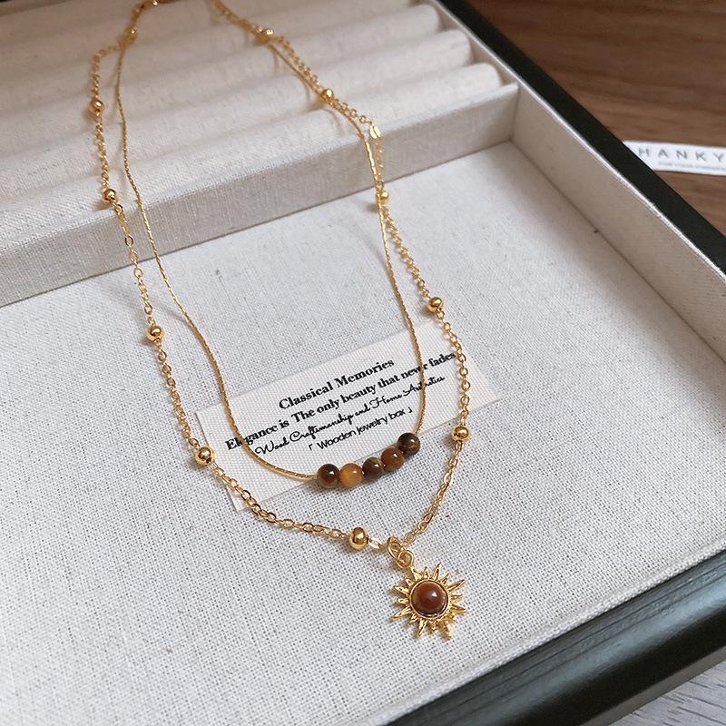 Han Luo 18K Gold-Plated Tiger Eye Necklace - Retro, High-End Clavicle Chain Accessory