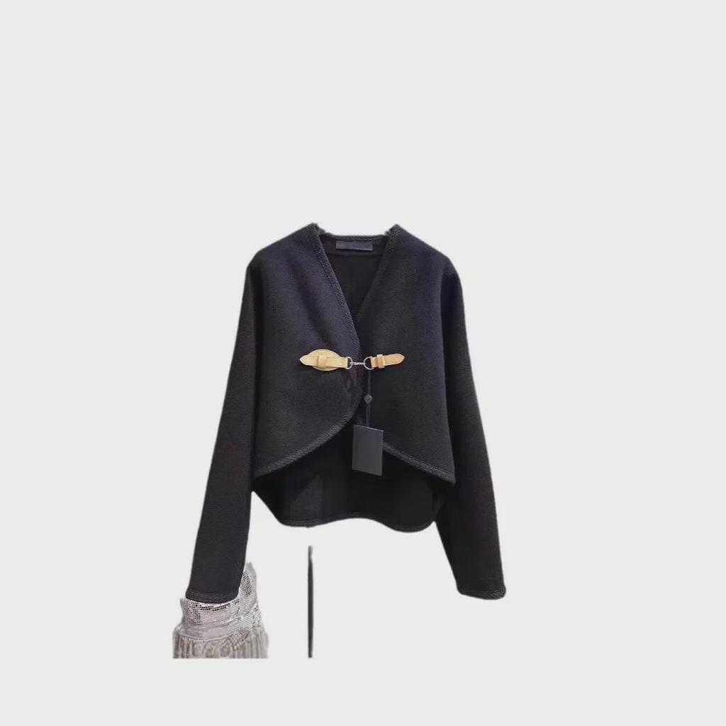 Lujia 2024 Herbst/Winter Damen Doppelseitiger Kaschmir Kurzmantel