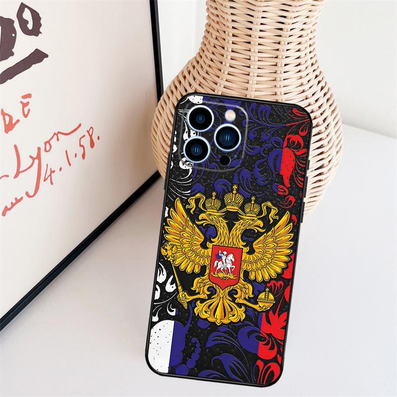 Russia Flag National Emblem Case For iPhone 11 12 13 14 16 15 Pro Max Mini X XS Max XR Plus Cover Coque