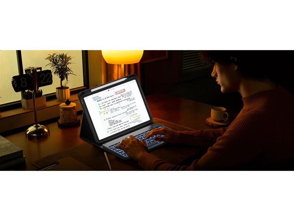 Pouzdro Xiaomi Pad 8 Pro s 7barevnou podsvícenou klávesnicí, slotem na pero a magnetickým uzávěrem