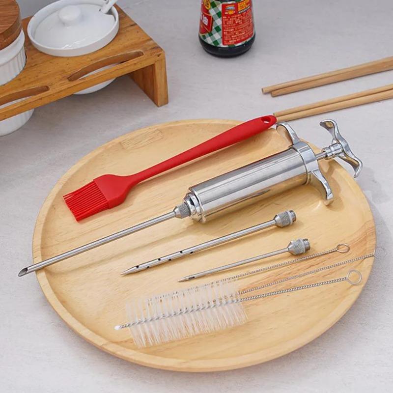 Stainless Steel Spice Syringe Set Meat Turkey Chicken Flavor Injector Kitchen Sauce Marinade Injection Home Kitchen Accessories