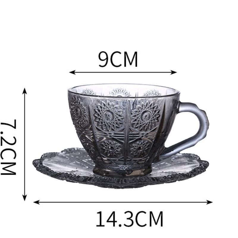 200ml Coffee Cup Set Luxury Retro Embossed Coffee Glasses Plate and Mug Household Latte Cup Glass Tea Cup Sets