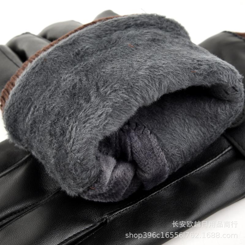 Leather gloves men's winter warm outdoor riding fleece thickened cold-proof women's touch screen cycling motorcycle gloves