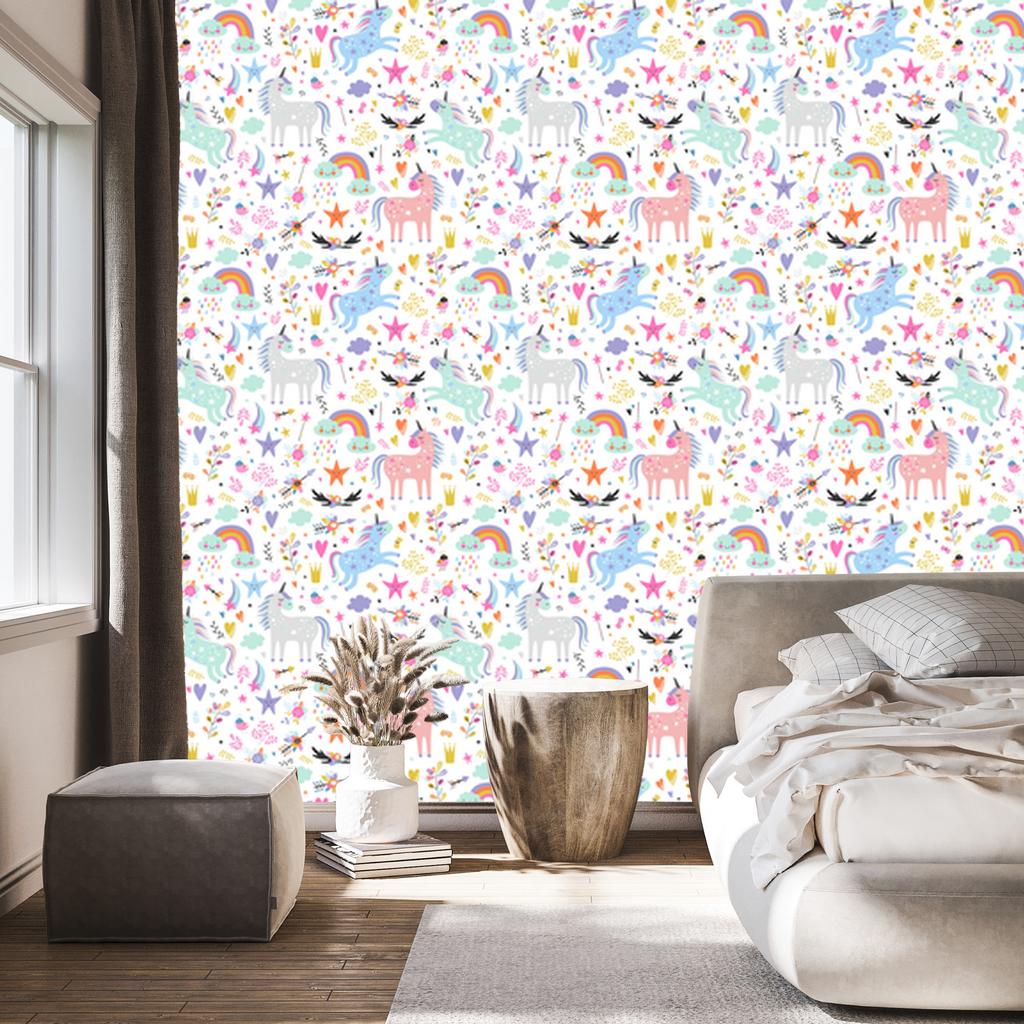 Colorful Magical Unicorns Wallpaper for Living Room and Bedroom 50x1000