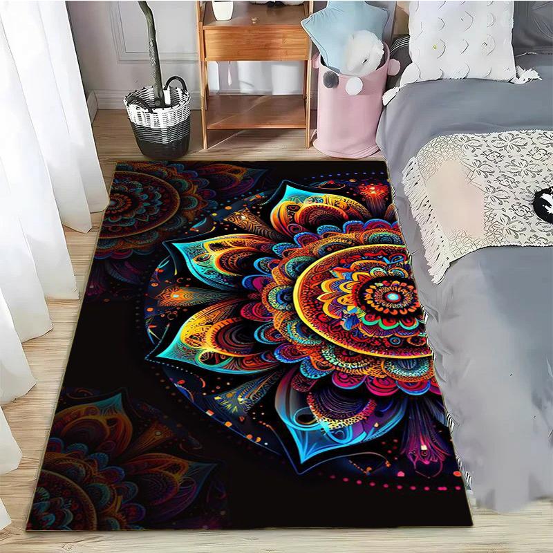 Rainbow 7 Chakra Mandala Bohemia Area Rug,Carpet Rug for Living Room Bedroom Sofa Doormat Decor,Yoga Soft Non-slip Floor Rugs