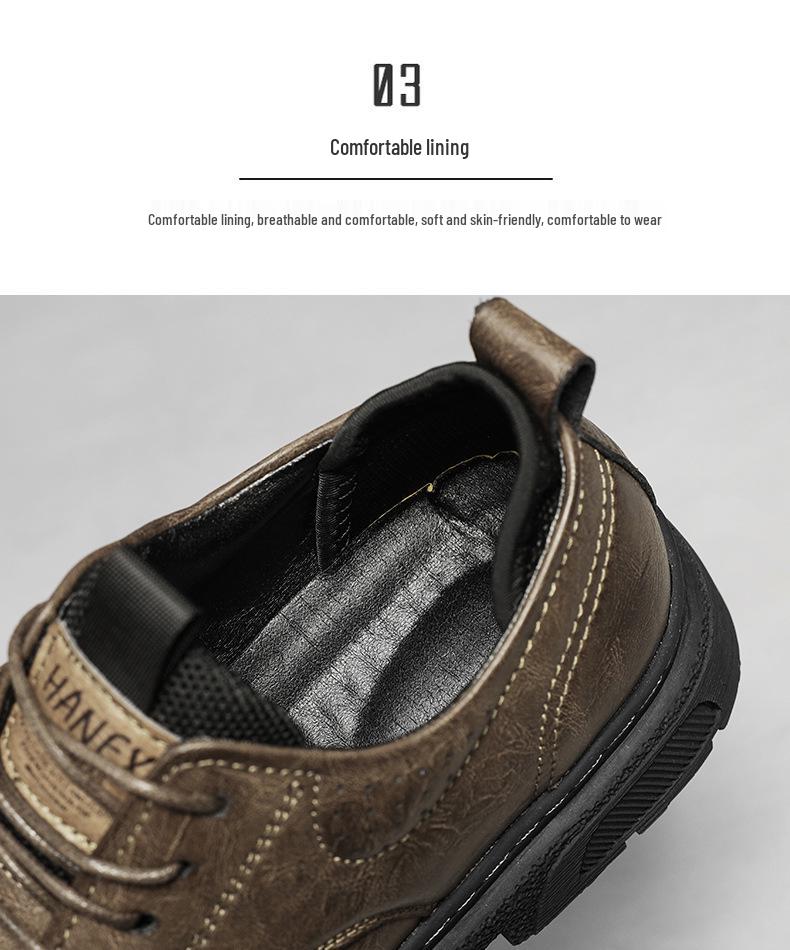 Men's Plus Size Autumn Leather Shoes - Thick Sole British Style Low-top Retro Work Boots