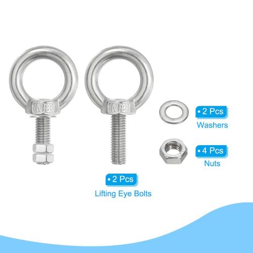 PATIKIL M8 Eye Bolt, 35mm Thread Length, 304 Stainless Steel, with Threaded Shoulder Ring and Double Nuts, for Lifting, 2 Pieces