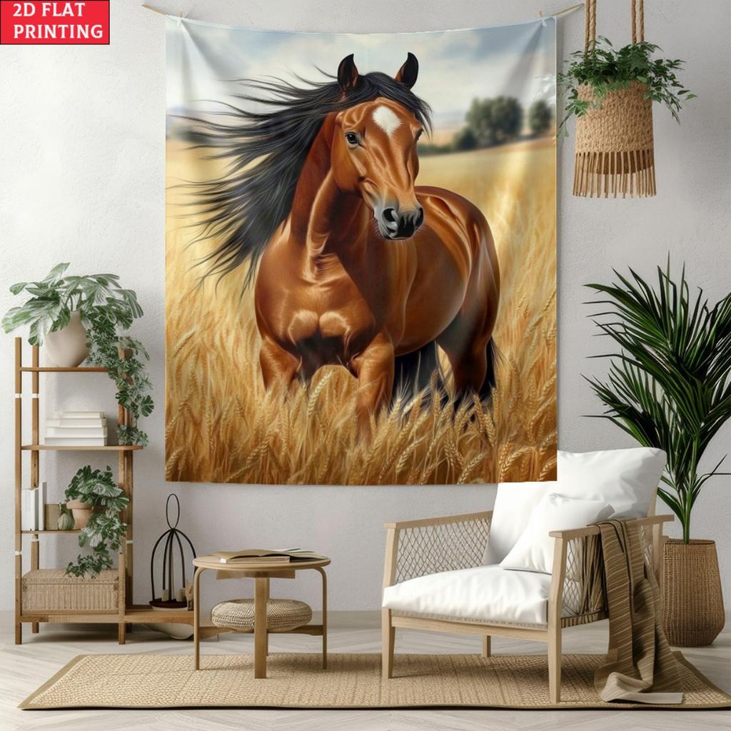 Horse In Golden Field Realistic Animal Art Wall Tapestry Rustic Farmhouse Decor Living Room Bedroom Horse Lover Gift