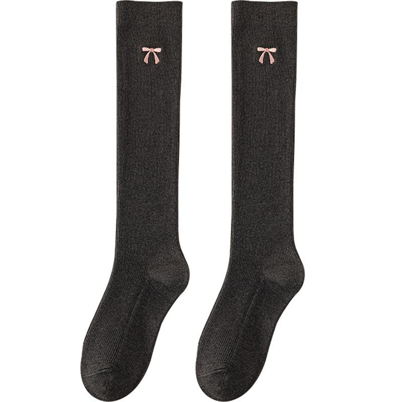 Schleifen-Kniestrümpfe für Damen, Frühlings- und Herbststil, Lange Oberschenkelhohe Strümpfe, Rutschfest, Leicht pressend, Schlankmachende Bein-Socken, Schwarze Schlankmachende Lange Socken