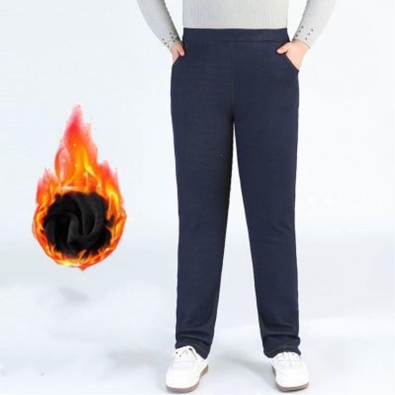 Women's Autumn and Winter Plus Size Padded and Thickened Jeans High-waisted Comfortable Casual Chinos
