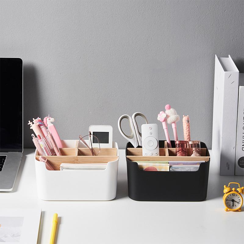 Multipurpose Desktop Storage Box Tv Remote Holder Wooden Table Organizer For Bedroom Living Room Household Detachable Partition