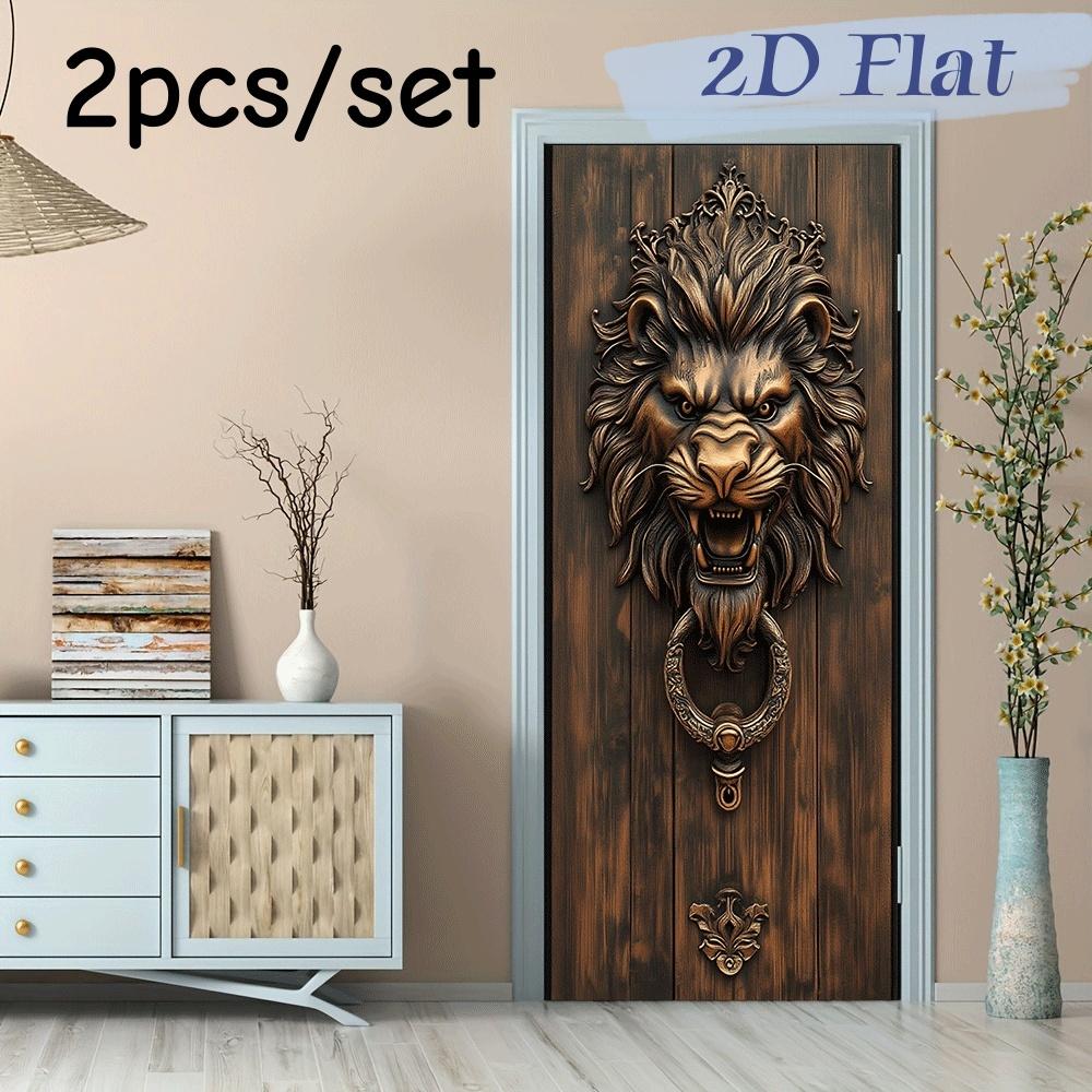 

2pcs Lion Head Door Ring Wall Stickers European Retro Relief Decorative Stickers Living Room Entrance Bedroom Background Wall Se (as the picture,38.5x200cmx2)