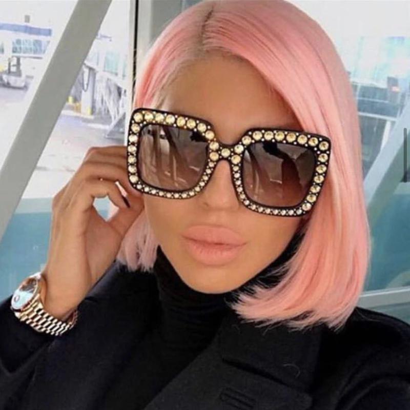 Vintage Oversized Square Sunglasses Women Luxury Crystal Rhinestone Eyewear Colorful Diamond Big Frame Sun Glasses