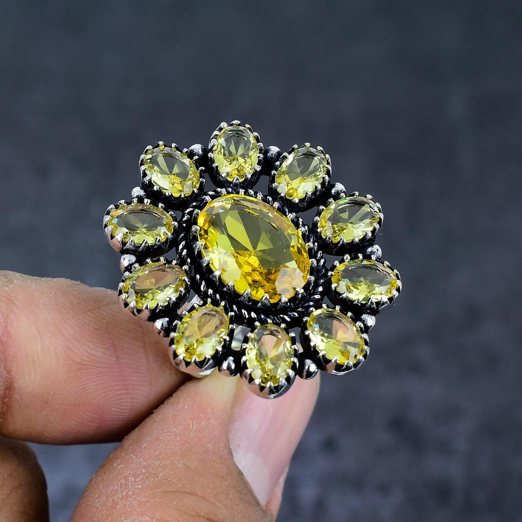 Natural Citrine Gemstone Handmade 925 Sterling Silver Jewelry Ring Size 8 i5B69