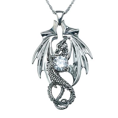 Colar de diamante brilhante em forma de dragão esculpido amor Halloween Punk Gótico Dragão Animal Hip Hop Jóias