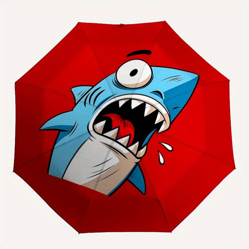 

1pc Shark Attack Auto Open/Close Cute Umbrella with One-Touch Button, Compact Folding Canopy, Sturdy 8-Rib Windproof Design