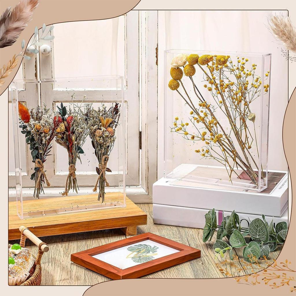 Shadow Box Frame Acrylic Photo Picture Frame DIY Tabletop Display Case All Clear Memory Box for Dried Flowers Birthday Wedding