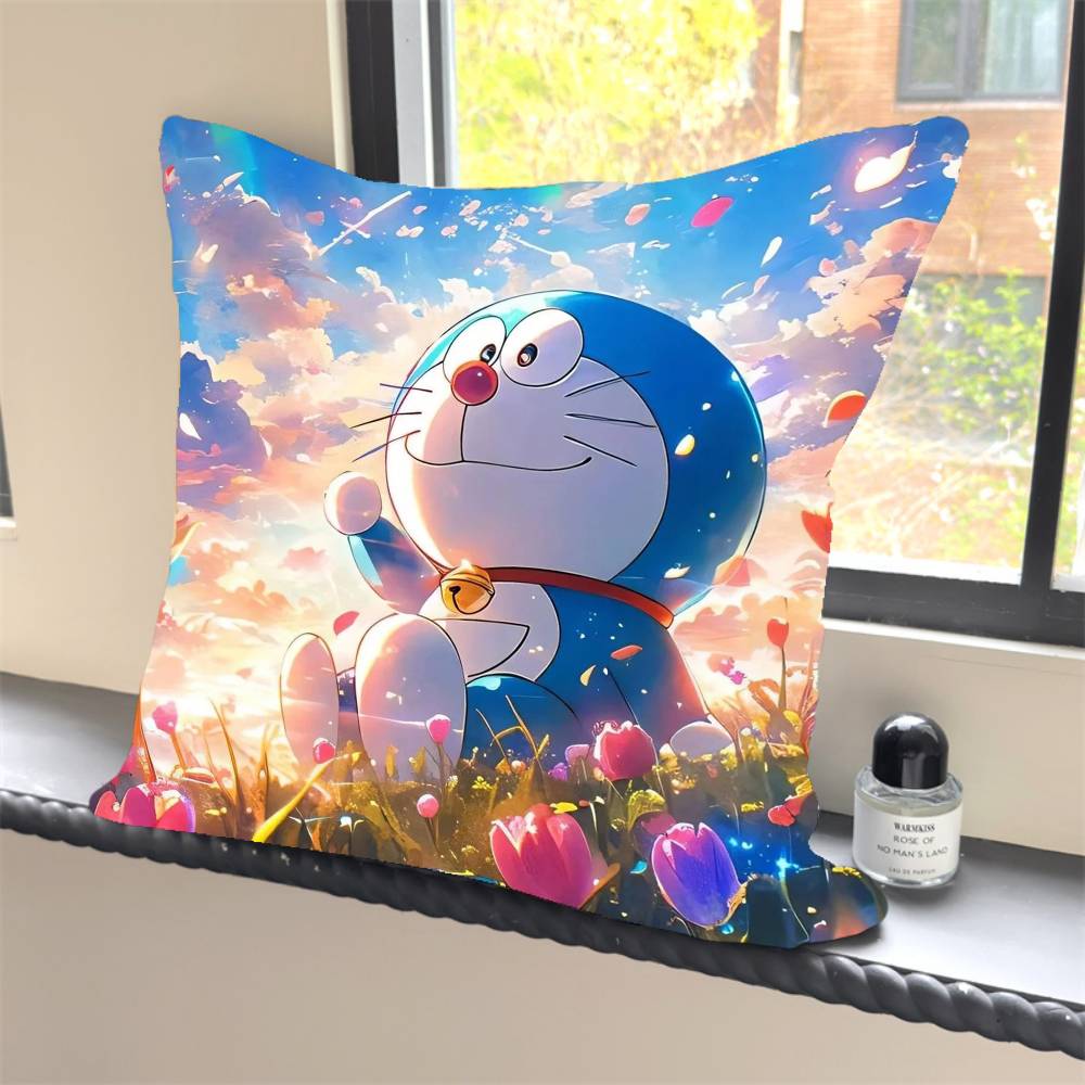 

1PC Cute cartoon Doraemon Pillow Case Square Bedroom Sofa Leisure Comfort Cushion Car Home Decoration 12x12Inch