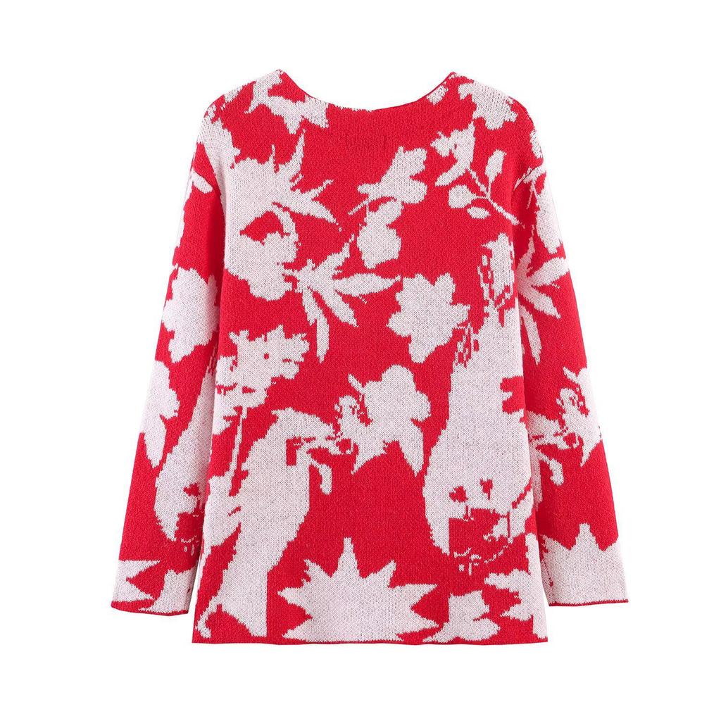 U Cross European Style 2026 Fashion Jacquard V-Neck Women's Knit Cardigan