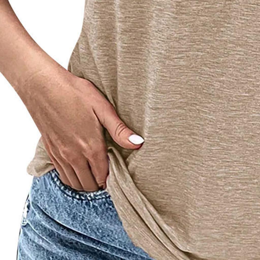 Yousheng Damen T-Shirt V-Ausschnitt Kurzarm Locker Geschnittenes T-Shirt Knöpfe Dekor Einfarbig Pullover Tops Alltagskleidung