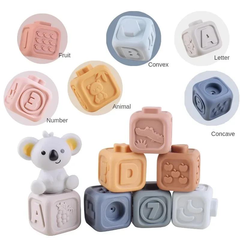 Baby Silicone Building Blocks Montessori Toys for Babies Squeeze Stacker & Teething Toys Early Learning Toy Toddler Girls Boys