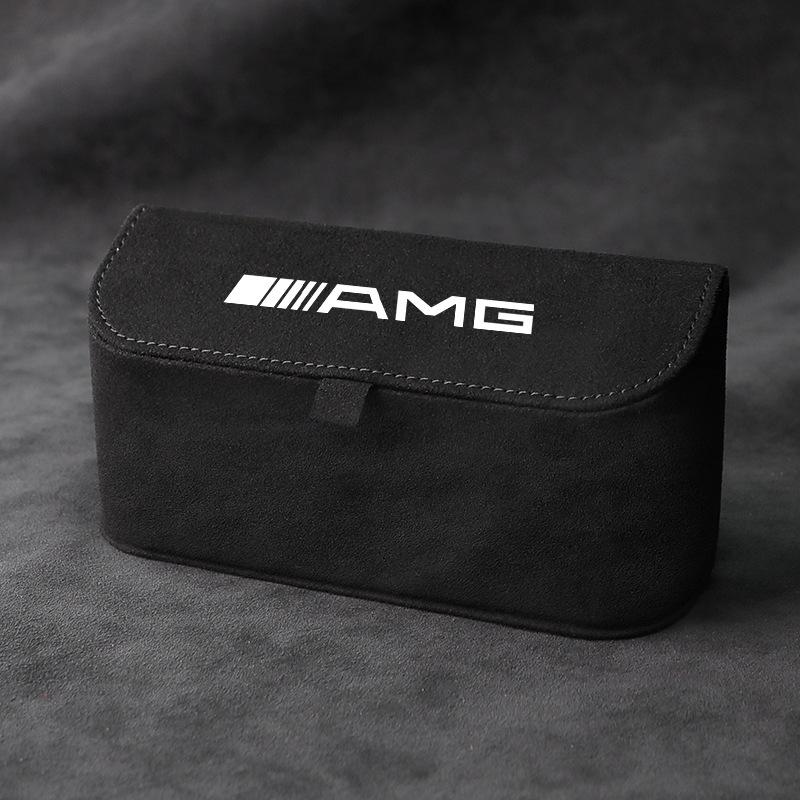 MEA4   Suede Car Sun Visor Glasses Box Car Badge Sunglasses Clips Glasses Box For Mercedes Benz AMG W177 W176 X166 X167 C257 C218 X253
