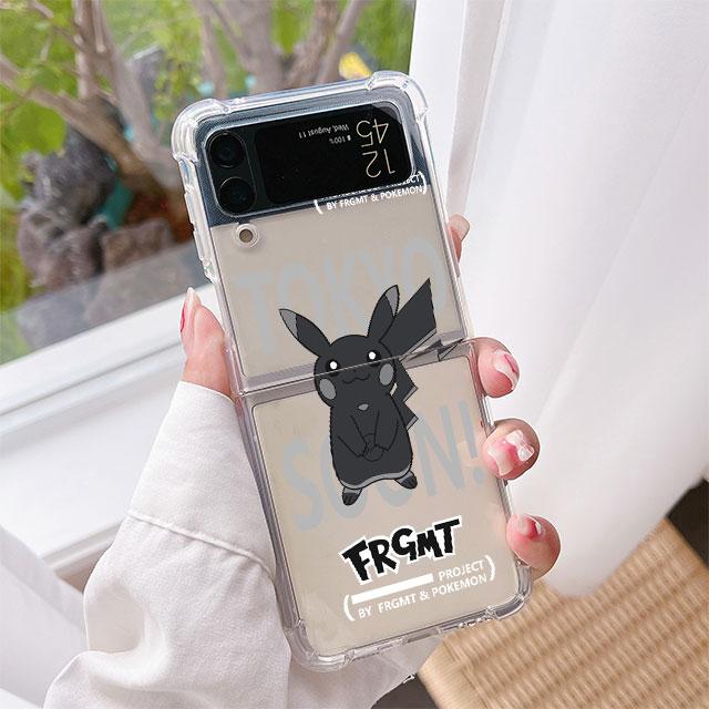 Luxury Case For Samsung Galaxy Z Flip 3 4 5G Funda Z Flip3 Clear PC Hard Shockproof Back Phone Coque Shell Pokemon Cute Anime