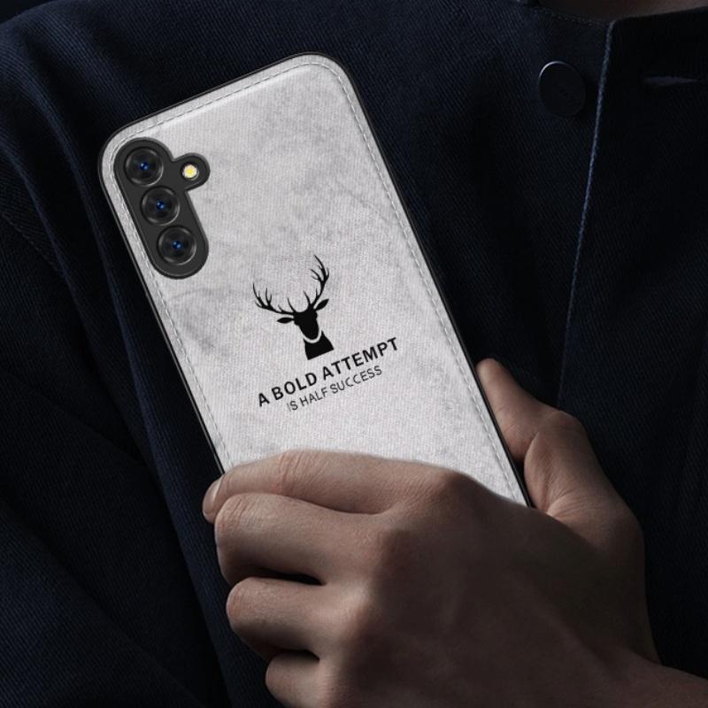 Luxury Cloth Leather Deer Head Case For Samsung S25 S24 S23 FE S22 S21 A55 A54 A53 A25 A15 A16 A36 Note 20 10 9 Plus Ultra Cover