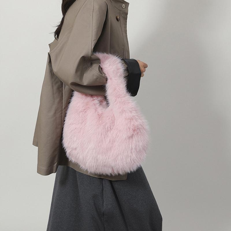 Kleine Hobo Henkeltaschen für Damen Schultertaschen Designer Fellige Geldbörse und Handtaschen Modische Süße Damen Plüschtasche