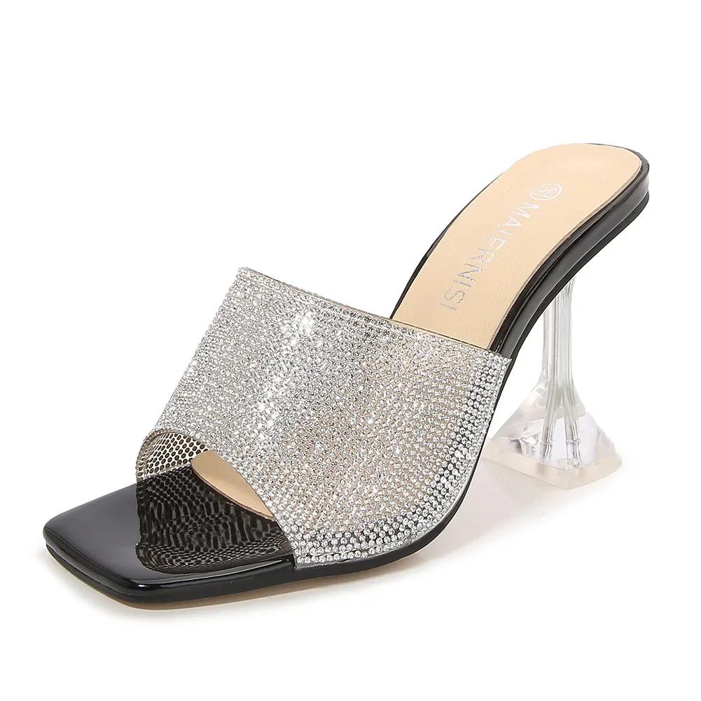 Fashion Colorful Crystal Stone Stripes Slippers Luxurious Rhinestone Sandals Bling Bling Multicolor Summer Shoes Strange Heels Sandals