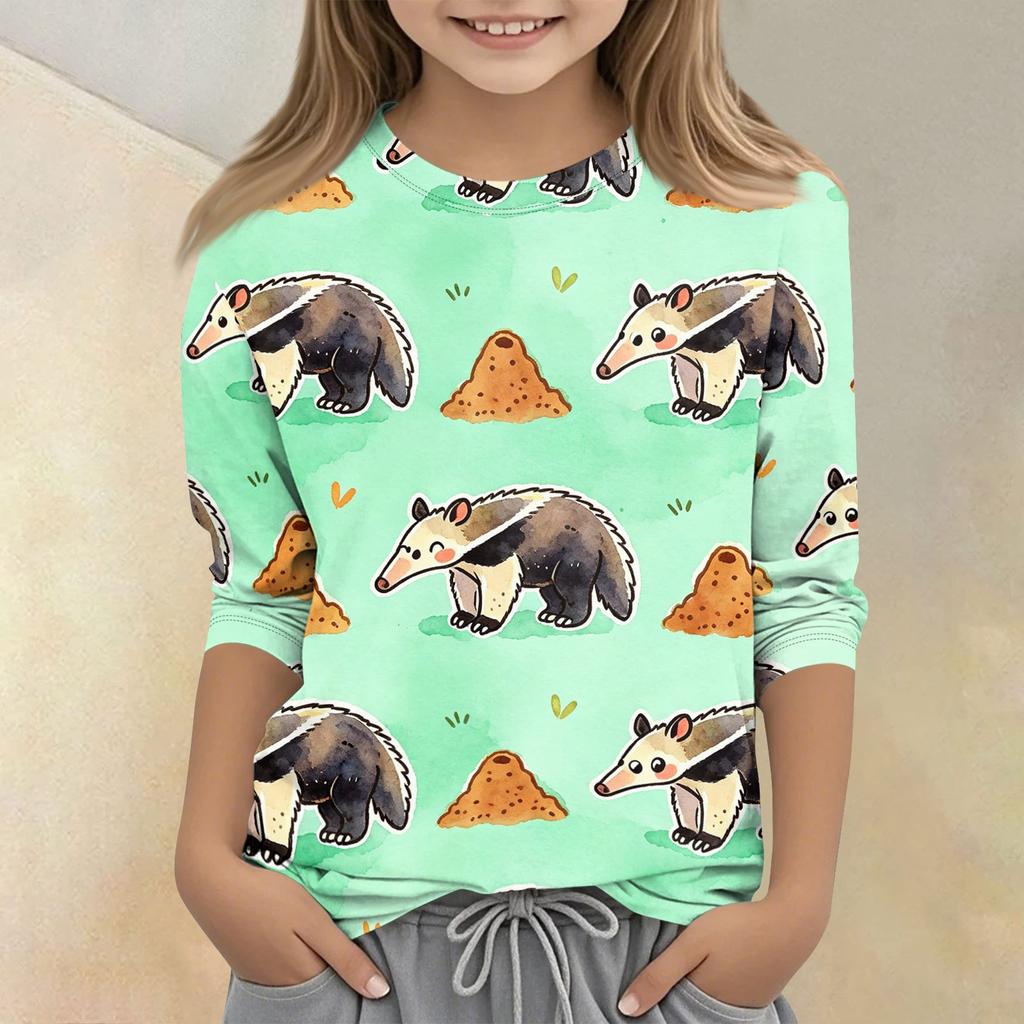 Kids Animal Print Crew Neck Three Quarter Sleeve Casual T-Shirt Soft Fabric Comfortable Fit Suitable for Everyday Wear