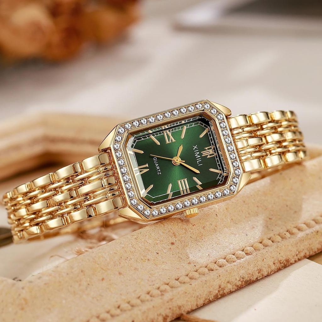 Elegant Women's Roman Quartz Watch with Diamond Accents - Versatile for Business and Casual Wear