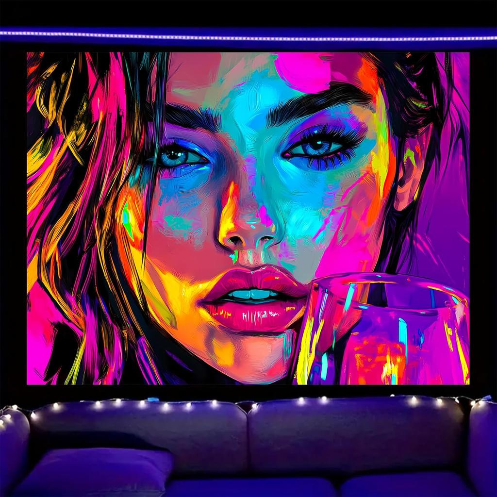 Nuxovilar UV Reactive Tapestry Skeleton Halloween Dinner Scene BlackLight Tapestries Cool UV Black Light Spooky Party Tapestry L