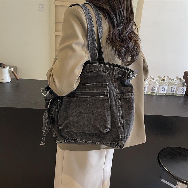 Borsa a tracolla in denim da donna, grande capacità, borsa a mano per studenti, pendolari, classi, borsa a tracolla