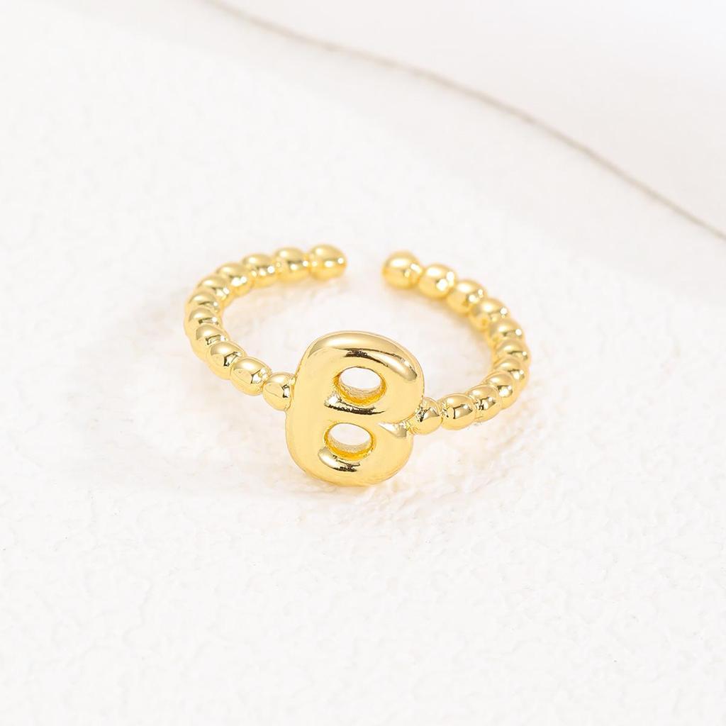 Adjustable 18K Gold Bubble Beaded Open Ring with 26 Alphabet Options