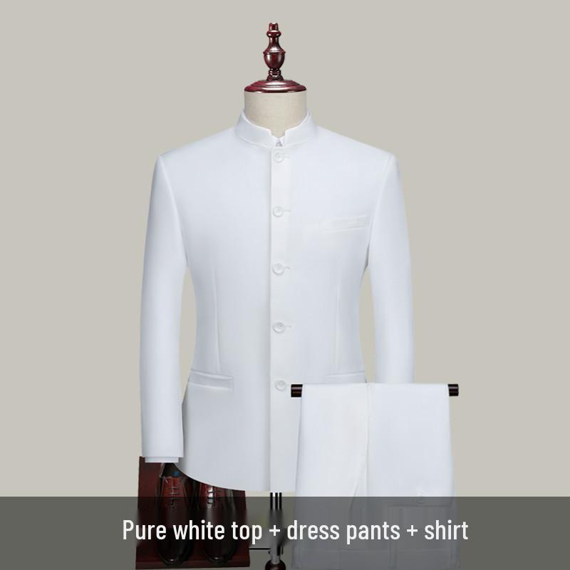 Men's Youth Slim Fit Zhongshan Suit Set - Chinese Stand Collar Wedding Formal Tang Suit