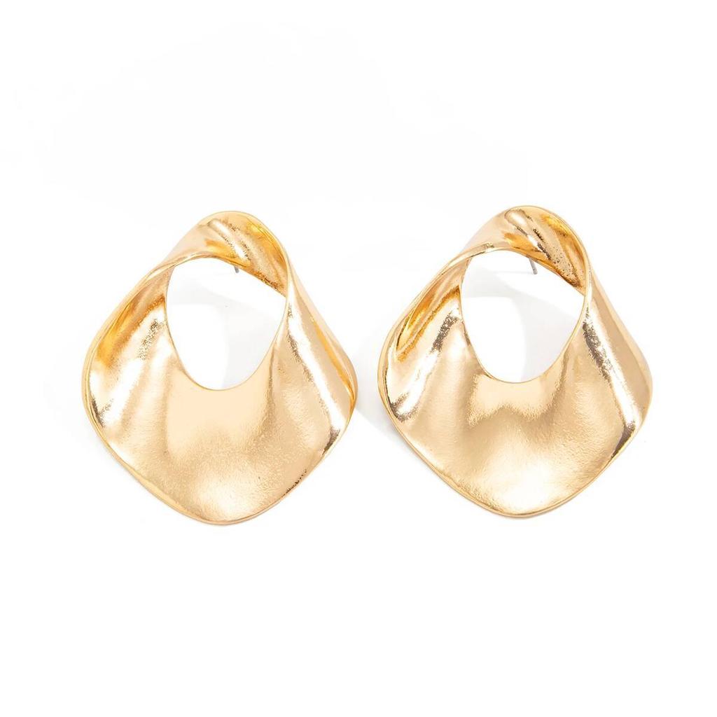 IngeSight.Z Exaggerated Irregular Geometric Pleated Metal Hollowed Stud Earring Women Trendy Piercing Earring Jewelry 2026 New