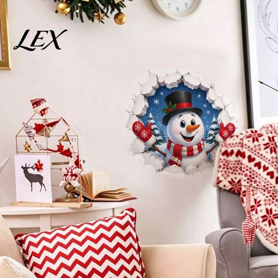 Christmas Party Atmosphere Props 3D Wall Stickers, Self?Adhesive PVC Decals, Reindeer Santa Removable Stickers Gingerbread Snowman Xmas Decor