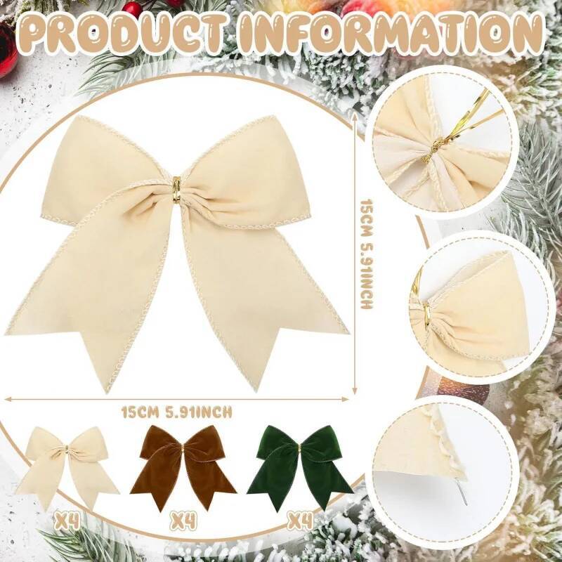 1/4/12pcs Christmas Bow Decoration DIY Red Fabric Christmas Tree Wreath Decoration Bow Hanging Front Door Xmas Decoration
