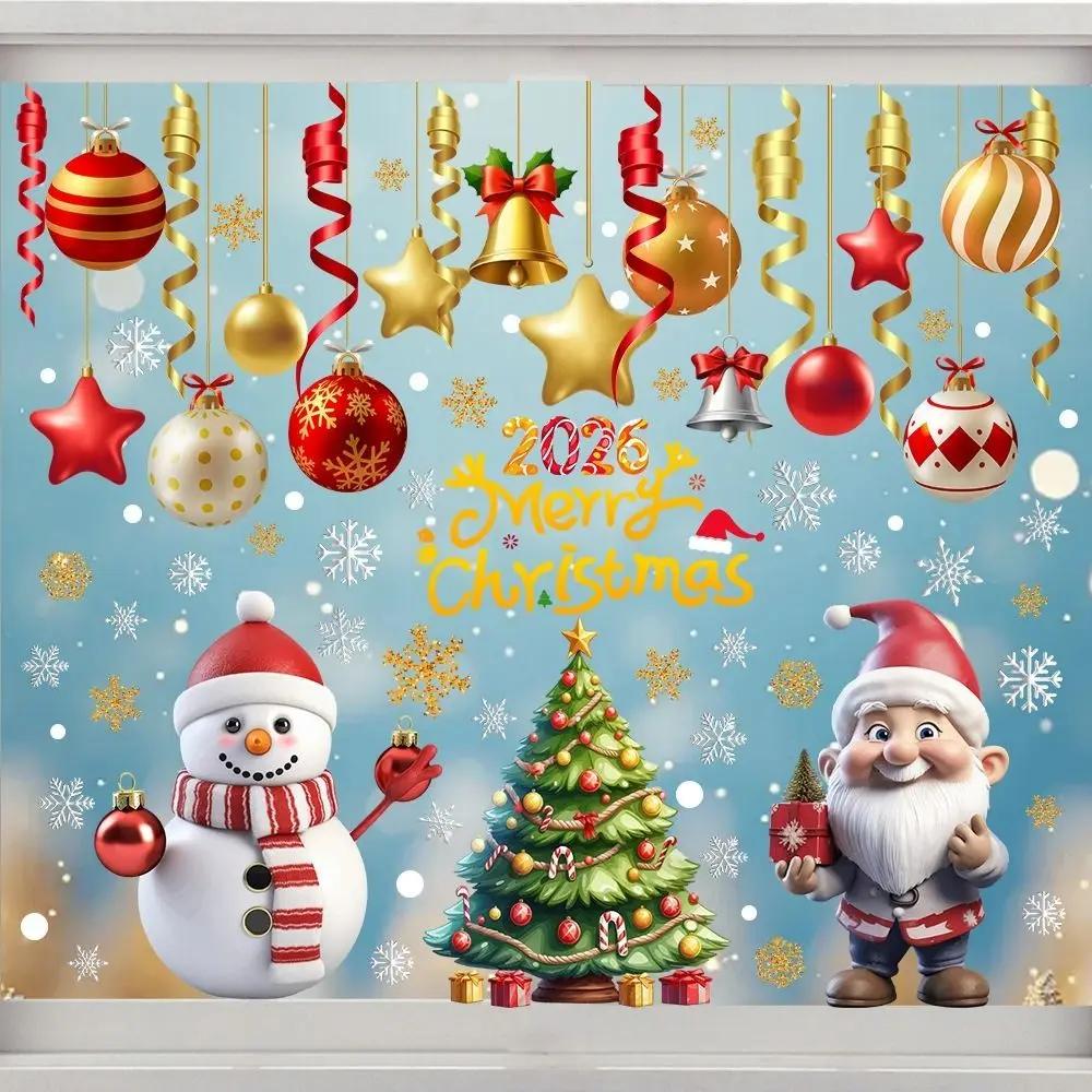 PVC Christmas Window Stickers Electrostatic Reusable Christmas Window Decals Whole Sheet Xmas Wall Sticker New Year