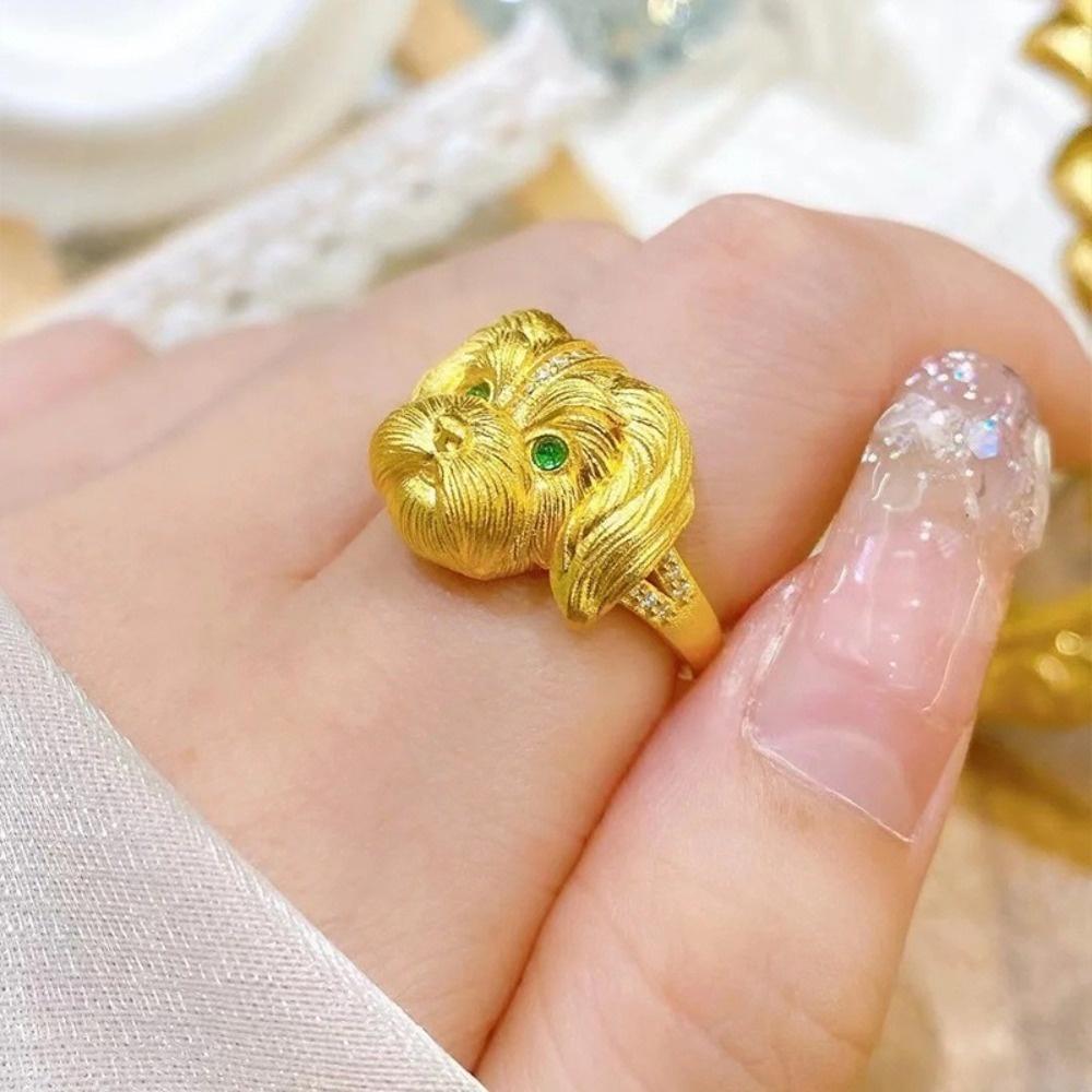 Metal Rhinestone Dog Rings Open Mouth Design Fashion Jewelry Cute Cat Ring  Work