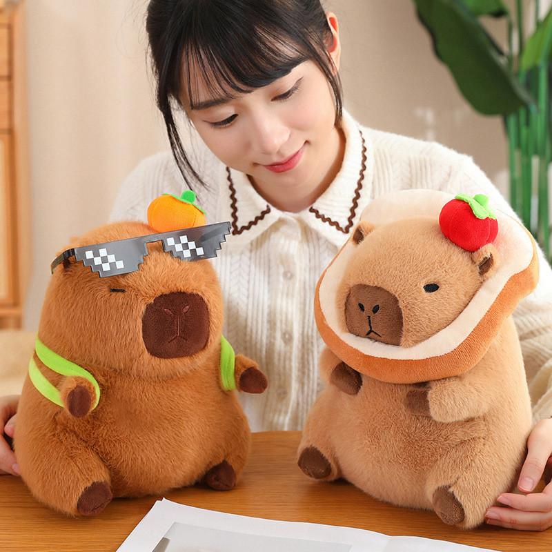 Capybara Plush Huggable Toy With Unique Food Designs And Soft Short Plush Fabric