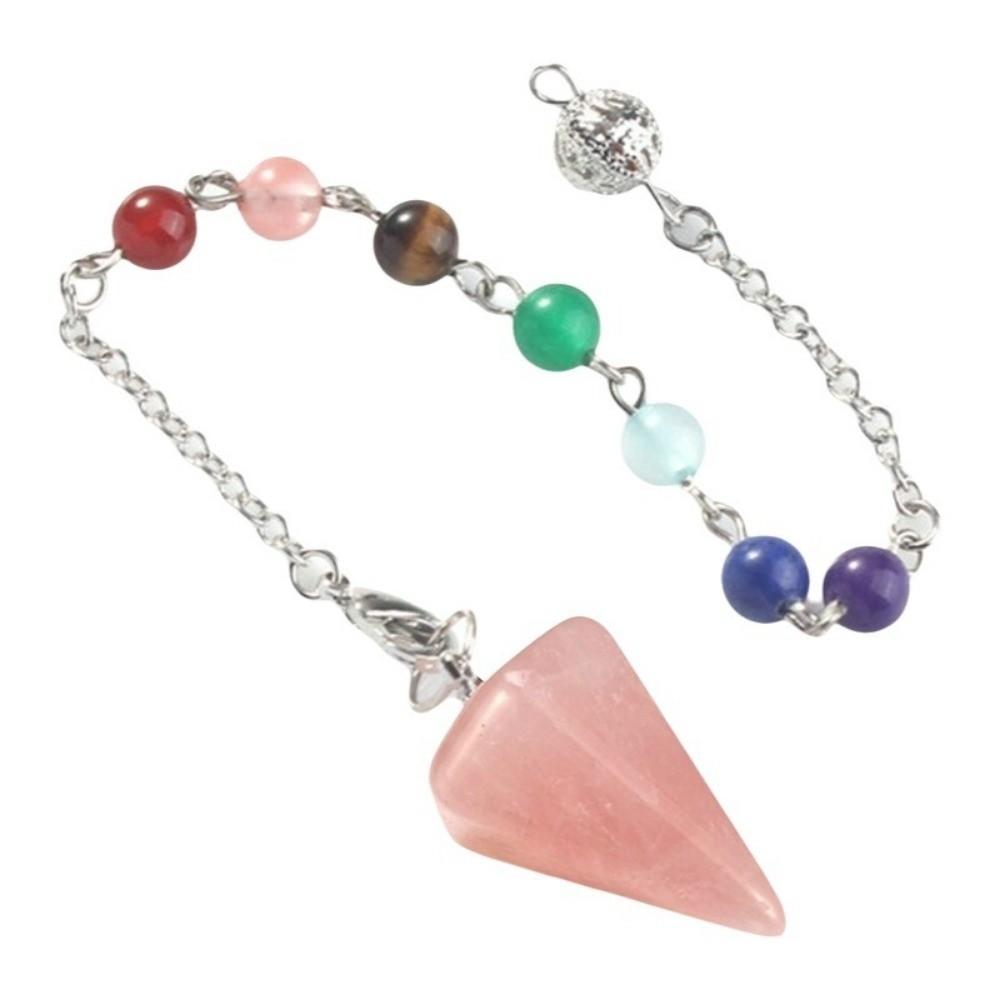 Rainbow Color Pearl Crystal Pendant Bead Chain Natural Crystal Necklace Energy Healing розовый