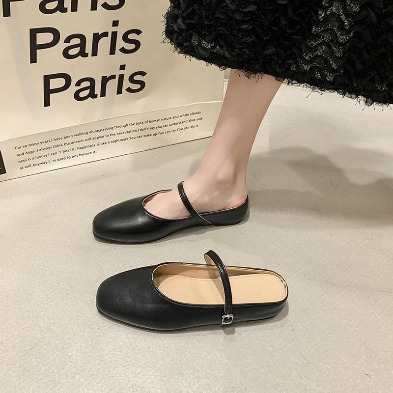 Fashion 2024 New Fashion Solid Color Autumn Women's Flat Shoes Fashionable Round Toe Women's Light Flat Soft Leather Mary Jane Shoes
